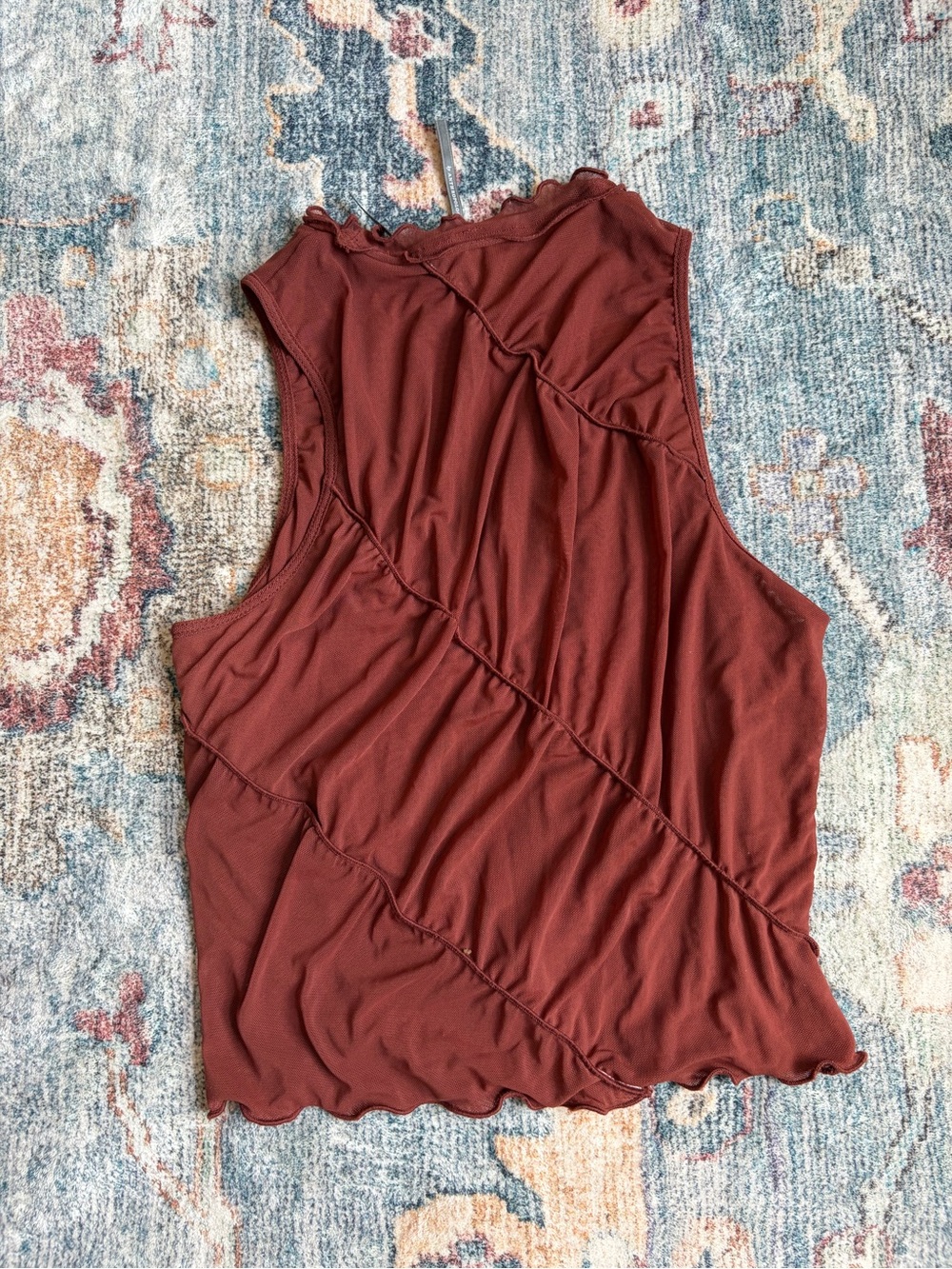 Anthropologie Brick Red Ruffle-Edge Sleeveless Tank